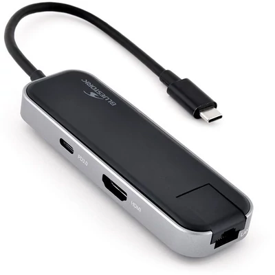 Kép 2/5 - Bluestork HUB-OFFICE USB-C to 3xUSB2.0 + 1xUSB-C + 1xHDMI + 1xRJ45 Grey