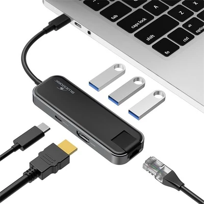Kép 5/5 - Bluestork HUB-OFFICE USB-C to 3xUSB2.0 + 1xUSB-C + 1xHDMI + 1xRJ45 Grey