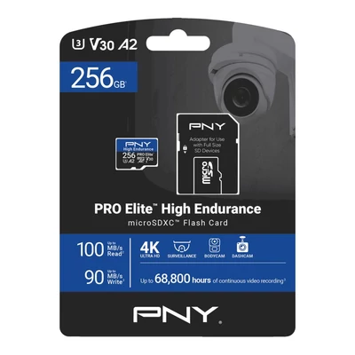 Kép 7/7 - PNY 256GB microSDXC Pro Elite High Endurance Class 10 U3 V30 A2 + adapterrel