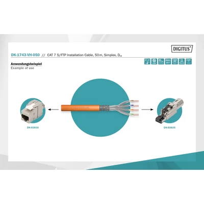 Kép 6/6 - Digitus CAT7 S-FTP Installation cable 50m Orange