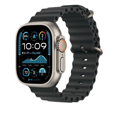 Kép 2/3 - Apple Watch 49mm Band:  Black Ocean Band Extension - Natural Titanium Finish
