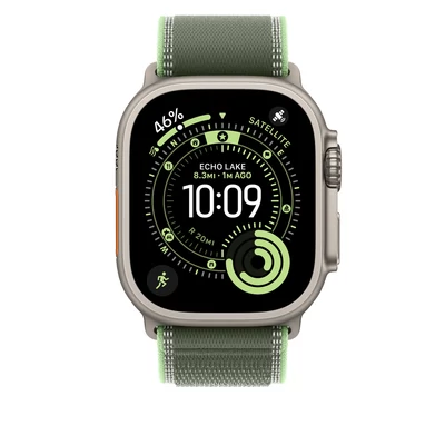 Kép 2/3 - Apple Watch 49mm Loop:  Green/Neon Trail Loop - S/M - Natural Titanium Finish