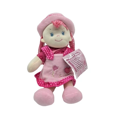 Plüss lány baba szivecskés 32cm