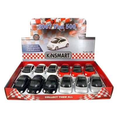 Kép 2/9 - Kinsmart 2007 Fiat 500 fém autó nyitható ajtókkal 1:28 (többféle)