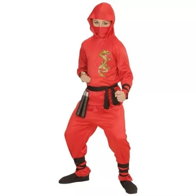 Widmann - piros ninja jelmez sárkány mintával 116cm (91135)