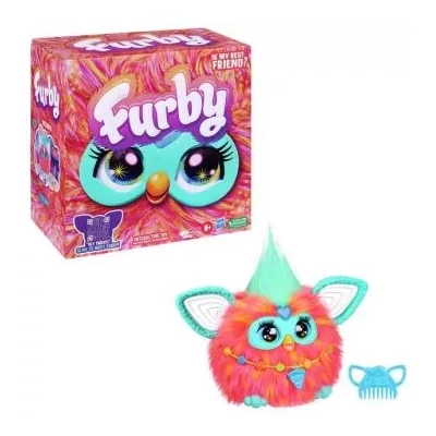 Furby: Interaktív plüssjáték, korall színű, angol nyelvű