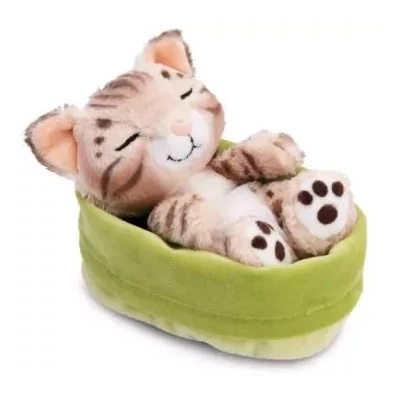 Nici Green - Szunyókáló bengáli plüss cica kosárban - 15 cm