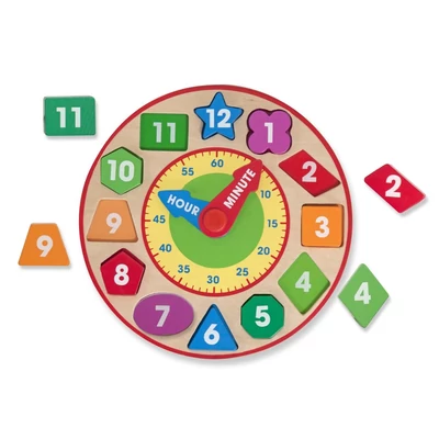 Kép 3/3 - Melissa & Doug Fa készségfejlesztő játék, Formaillesztő óra