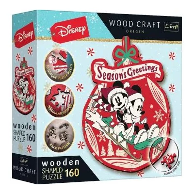 Trefl Puzzle Wood Craft: Disney, Mickey és Minnie karácsonya - 160 darabos puzzle fából