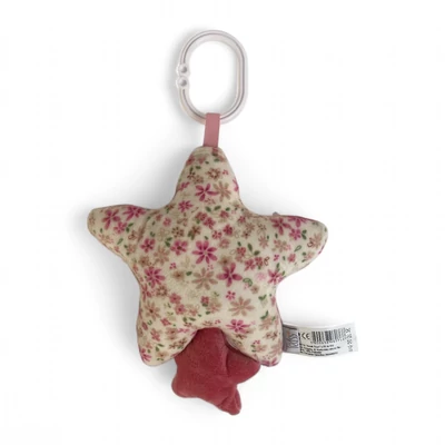 Kép 2/8 - Zenélõ bébi játék, plüss csillag, csörgõ, akasztóval, 2 szín, 22 cm