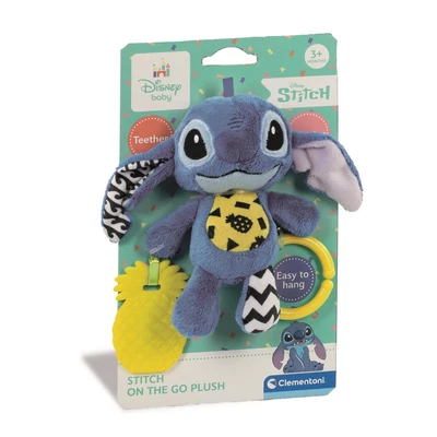 Bébi csörgõ, rágóka, Stitch, Disney, akasztóval, 15x25 cm lapon