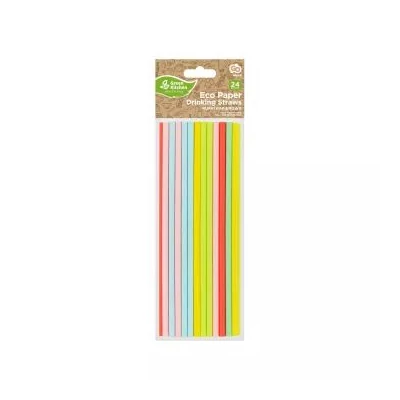 Színes papír szívószál, 24 db-os, 20 cm