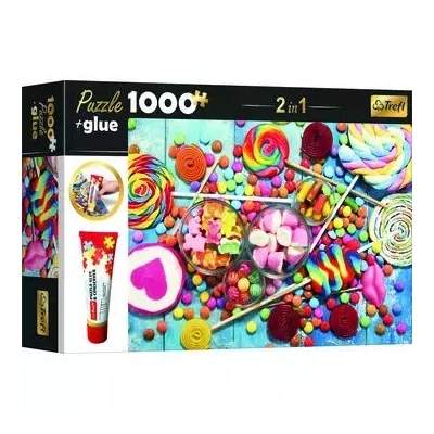 Trefl: Édességek puzzle - 1000 darabos + ragasztó