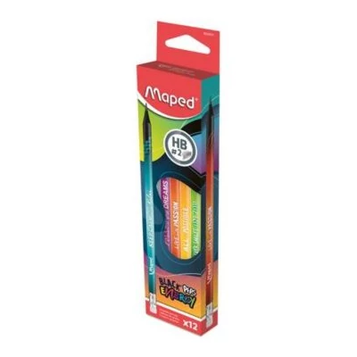 Maped: Black Peps Energy háromszög alakú grafitceruza radírral, HB - 12 db