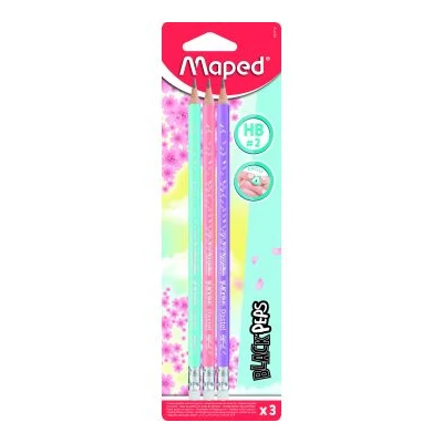 MAPED: Black Peps pasztell radírvégű háromszögletű grafitceruza készlet - HB, 3 db