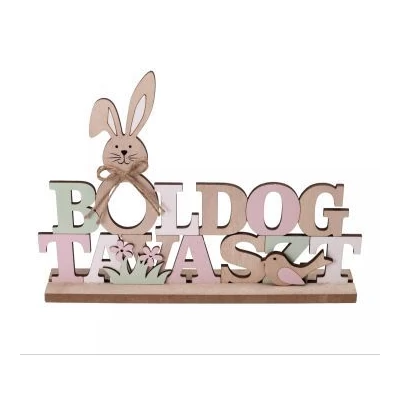 Fa dekoráció „Boldog tavaszt" felirattal és nyuszi formával - 28 x 18 cm