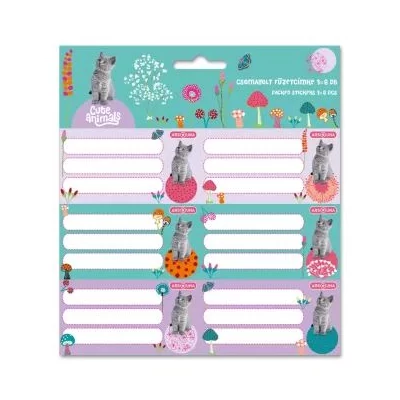 Cute Animals: Cica mintás füzetcímke - 3 x 6 db-os