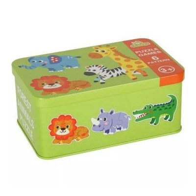 Szafari állatok puzzle fém dobozban - 25 db-os