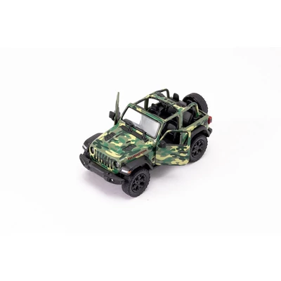 Kép 2/5 - Diecast Jeep Wrangler Camo Edition 2018 (nyitott tetős) fém autó nyitható ajtókkal 1:34 (többféle)