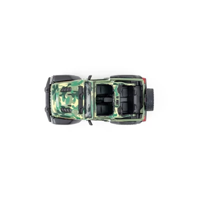 Kép 5/5 - Diecast Jeep Wrangler Camo Edition 2018 (nyitott tetős) fém autó nyitható ajtókkal 1:34 (többféle)