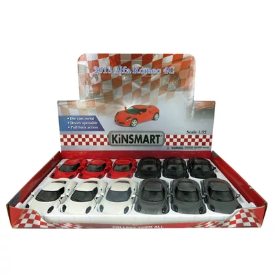 Kép 3/3 - Kinsmart Alfa Romeo 4c 2013 fém autó nyitható ajtókkal 1:32 (többféle)