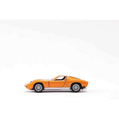 Kép 18/21 - Kinsmart Lamborghini Miura P400 SV 1971 fém autó nyitható ajtókkal 1:34 (többféle)