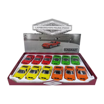 Kép 21/21 - Kinsmart Lamborghini Miura P400 SV 1971 fém autó nyitható ajtókkal 1:34 (többféle)