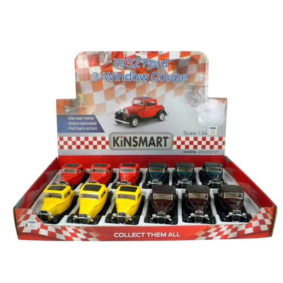 Kép 21/21 - Kinsmart Ford 3 ablakos coupe 1932 fém autó nyitható ajtókkal 1:34 (többféle)