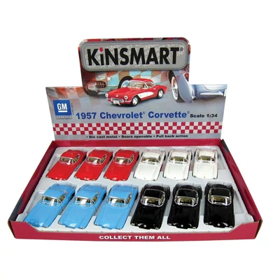 Kép 21/21 - Kinsmart Chevrolet Corvette 1957 fém autó nyitható ajtókkal 1:34 (többféle)