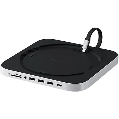Satechi Stand & Hub For Mac Mini / Studio (1x USB-C 3.2, 1xUSB-A 3.2, 2x USB-A 3.0, 3.5mm Audio,1x Micro/SD, 1x NVMe/M.2 SATA SSD Enclosure Drive not included) - Silver