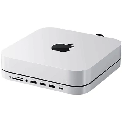 Kép 2/7 - Satechi Stand & Hub For Mac Mini / Studio (1x USB-C 3.2, 1xUSB-A 3.2, 2x USB-A 3.0, 3.5mm Audio,1x Micro/SD, 1x NVMe/M.2 SATA SSD Enclosure Drive not included) - Silver