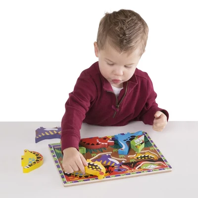 Kép 2/3 - Melissa & Doug Fa készségfejlesztő játék, Könnyen megfogható puzzle, dínók