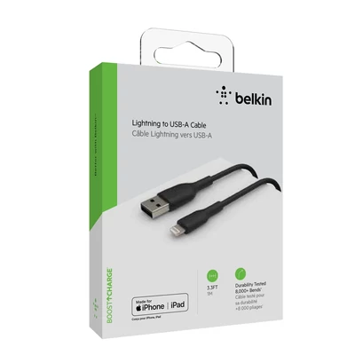 Kép 3/8 - Belkin BOOST CHARGE USB-A to Lightning Cable, PVC - 1M (2 PK) - Black