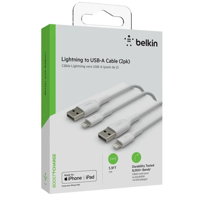 Kép 5/6 - Belkin BOOST CHARGE USB-A to Lightning Cable, PVC - 1M (2 PK) - White
