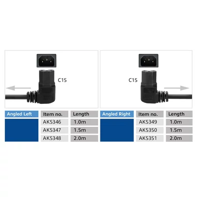 Kép 5/7 - ACT Powercord mains connector Schuko CEE 7/7 male (angled) - C15 (angled left) IEC 60320 1,5m Black