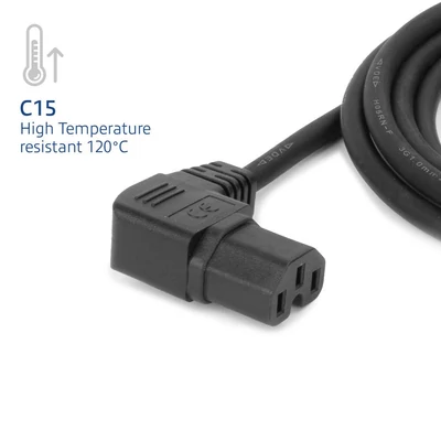 Kép 7/7 - ACT Powercord mains connector Schuko CEE 7/7 male (angled) - C15 (angled left) IEC 60320 1,5m Black