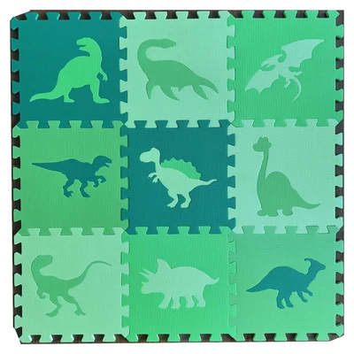Puzzle szõnyeg, EVA, padlóborítás, Dínós, 9 lap, 30x30 cm, PVC
