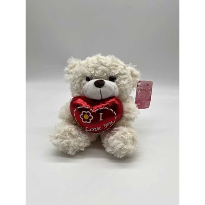 Plüss maci 20 cm "I LOVE YOU " feliratú szívvel, fehér