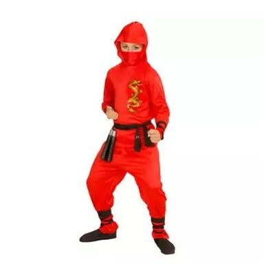 Sárkány ninja jelmez - 128 cm-es méret, piros