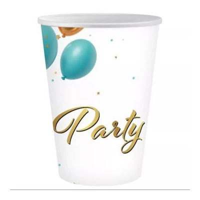 Papírpohár „Party" felirattal, 250 ml - 6 db-os