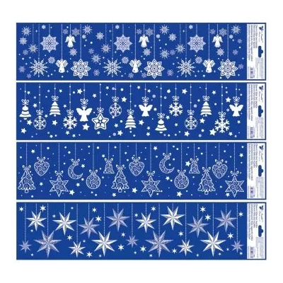 Karácsonyi lógó díszek csillámos ablakmatrica, 64 x 15 cm - többféle