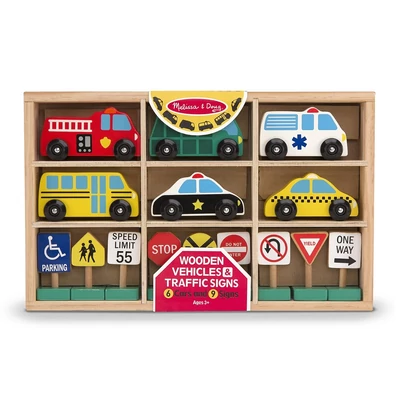 Kép 2/3 - Melissa & Doug Fa jármű, Autók és közlekedési táblák