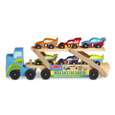 Kép 2/3 - Melissa & Doug Fa jármű, Mega versenyautó szállító