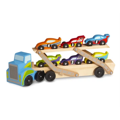 Kép 3/3 - Melissa & Doug Fa jármű, Mega versenyautó szállító