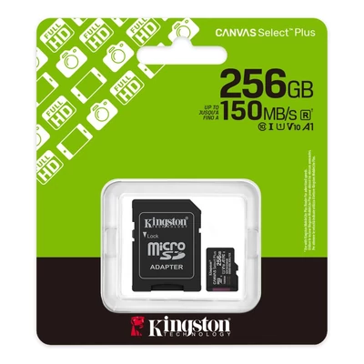 Kép 3/3 - Kingston 256GB microSDXC Canvas Select Plus Gen3 Class 10 UHS-1 A1 V10 + adapterrel