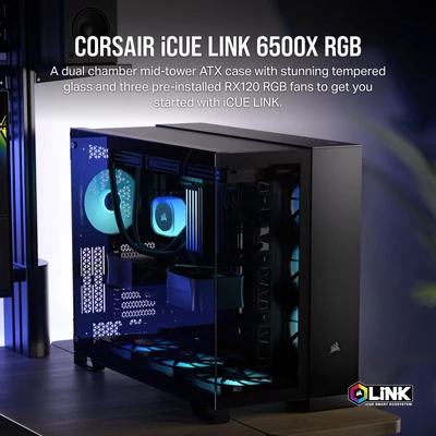 Kép 2/4 - CORSAIR 6500X Tempered Glass Dual-Chamber Számítógépház
