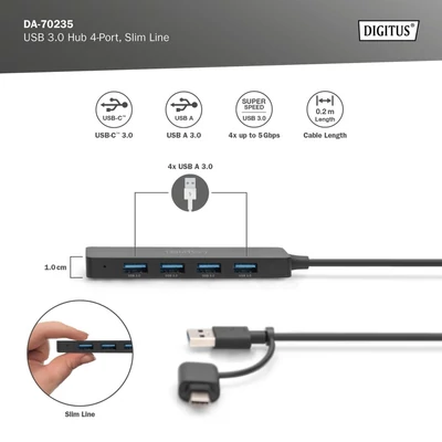 Kép 5/5 - Digitus USB 3.0 Hub 4-Port Slim Line Fekete