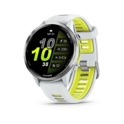 Garmin Forerunner 970 prémium futóóra - fehér kő tok és fehér kő/átlátszó élénk sárga szíj