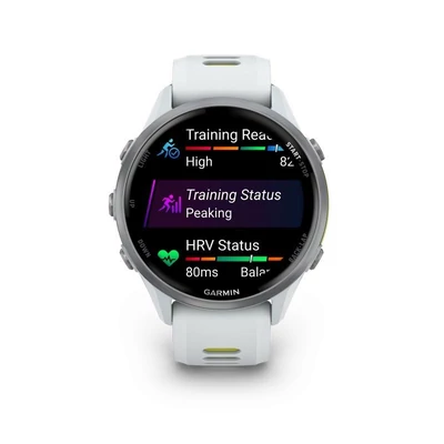 Kép 2/7 - Garmin Forerunner 970 prémium futóóra - fehér kő tok és fehér kő/átlátszó élénk sárga szíj