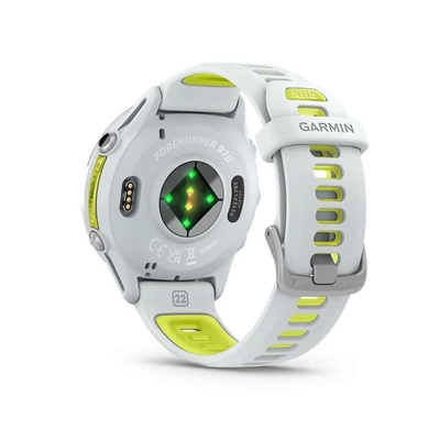 Kép 6/7 - Garmin Forerunner 970 prémium futóóra - fehér kő tok és fehér kő/átlátszó élénk sárga szíj